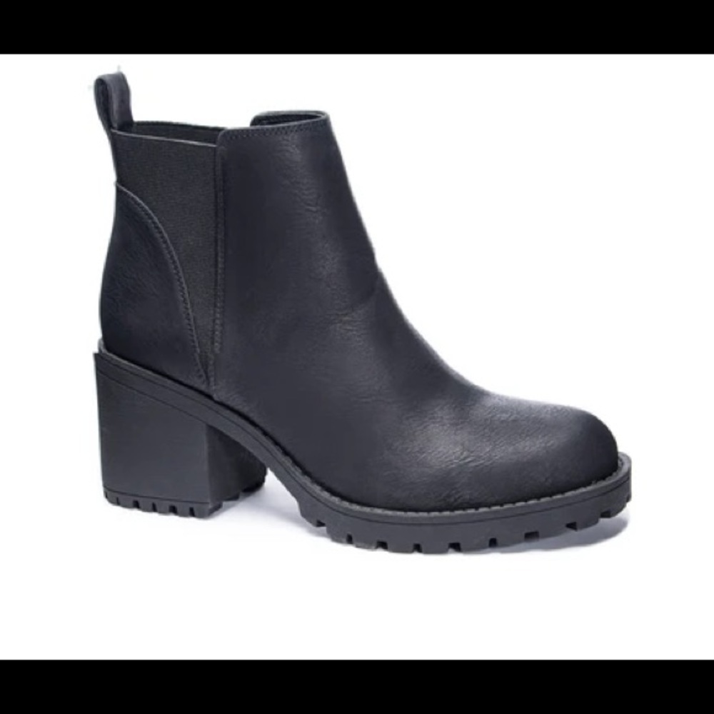 Black Lug High Heel Ankle Bootie | Size 8